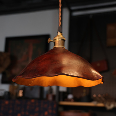 丘谷餐桌床头黄铜牛皮复古吊灯