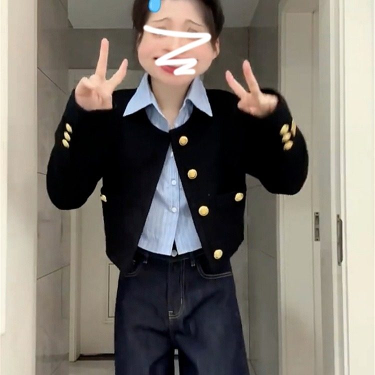 韩系小香风黑色外套女春秋季2025新款早初春装高级感短款上衣套装