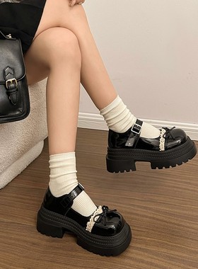 SHOEBOX黑色英伦风JK增高厚底小皮鞋女新款秋季法式复古玛丽珍鞋