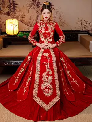 Velvet show 2021 New Bride wedding dress female wedding dress Chinese wedding dress Chinese style show kimono summer