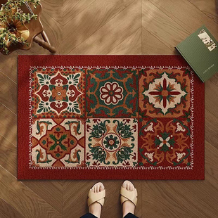 美式复古花砖入户门地毯进门玄关楼梯除尘脚垫门外耐脏可裁剪地垫