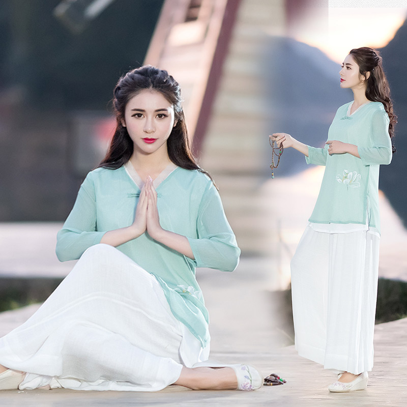 禅意中式唐装紫色太极服上衣单件女时尚飘逸雪纺比赛太极拳练功服
