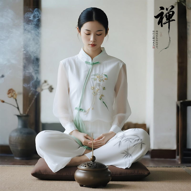 禅意佛系高端女装茶服中国风汉服连衣裙禅意风仙气古筝古琴演出服