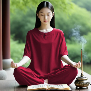 禅修打坐居士服女款佛系风道服寺院禅意佛系女装冥想素衣禅服男装