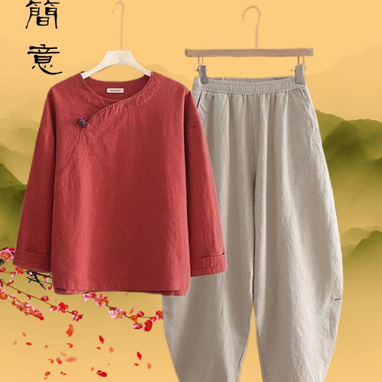 2025棉麻亚麻女高端套装年轻款