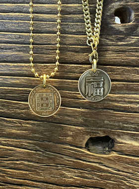 澳门福字钱币吊坠项链情侣复古风