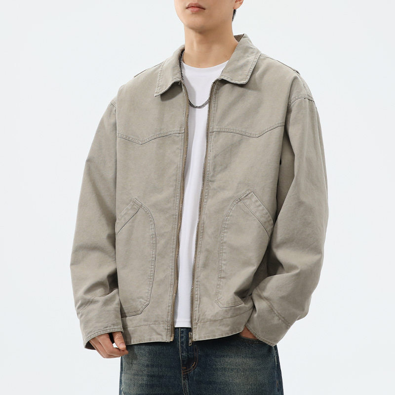 重磅美式街头帆布夹克男