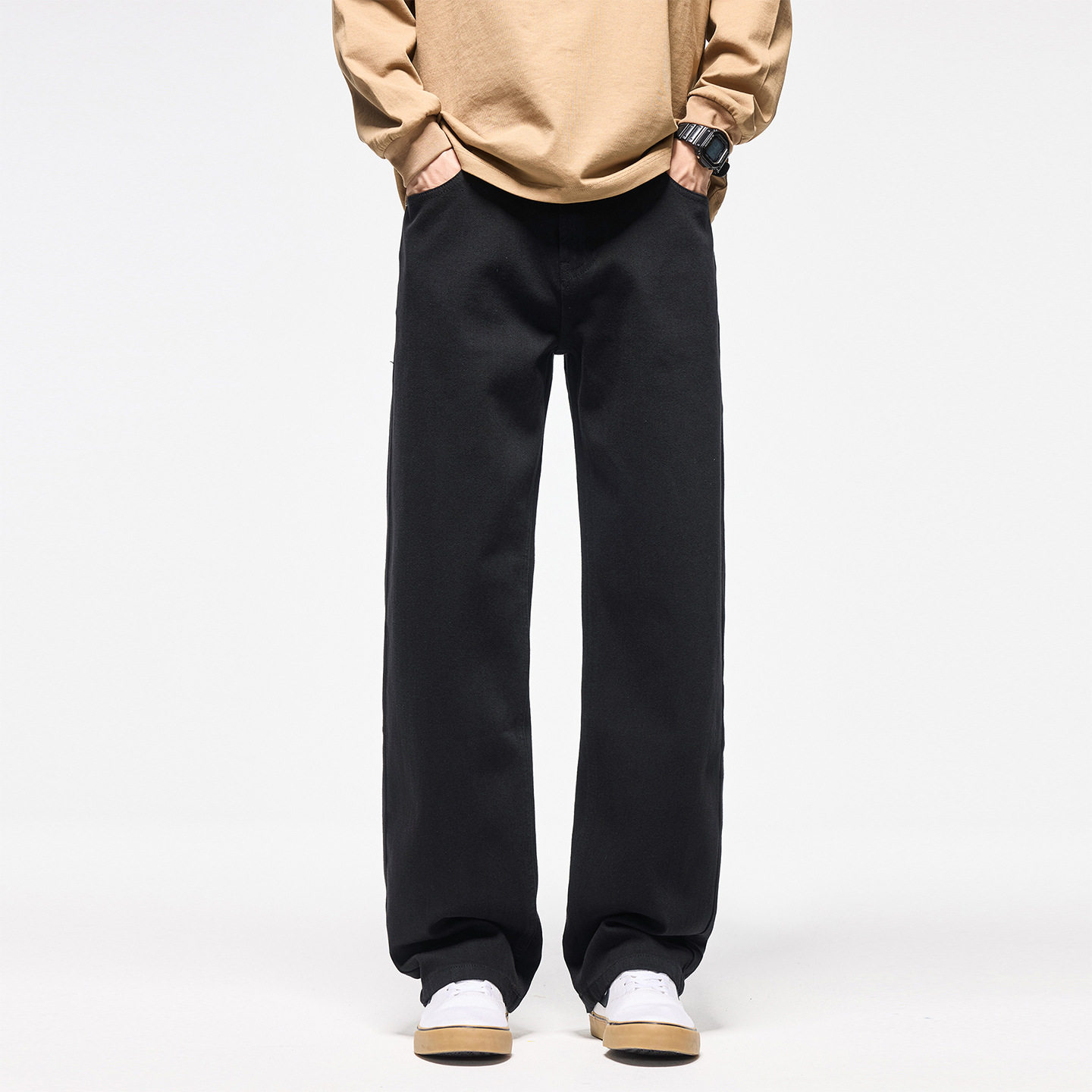 黑色直筒宽松男休闲牛仔裤