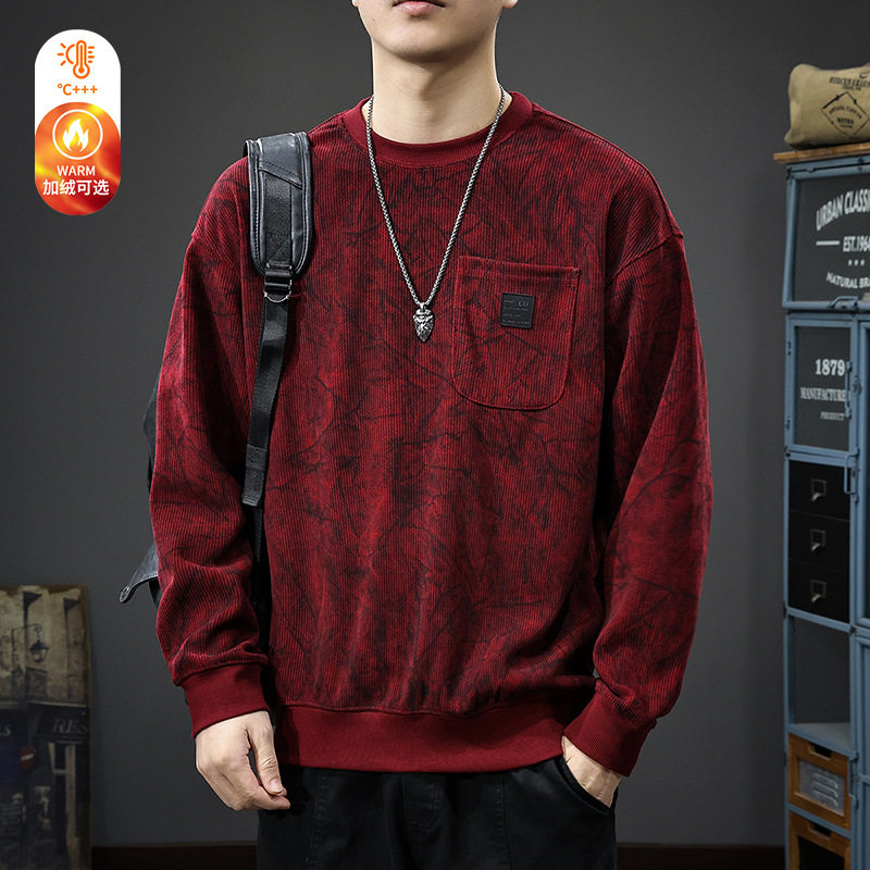 冬季新款加绒保暖提花长袖卫衣男重磅500g德澳绒宽松休闲圆领外套