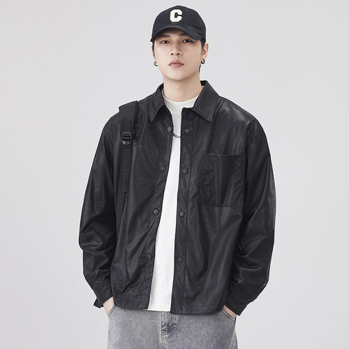 美式复古黑色皮衣男夹克