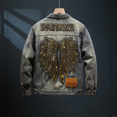 春秋高端刺绣牛仔男夹克