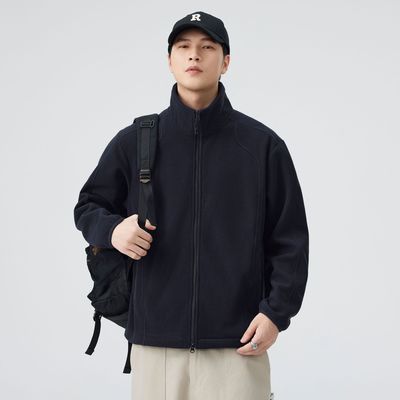 美式重磅拼接立领男卫衣外套