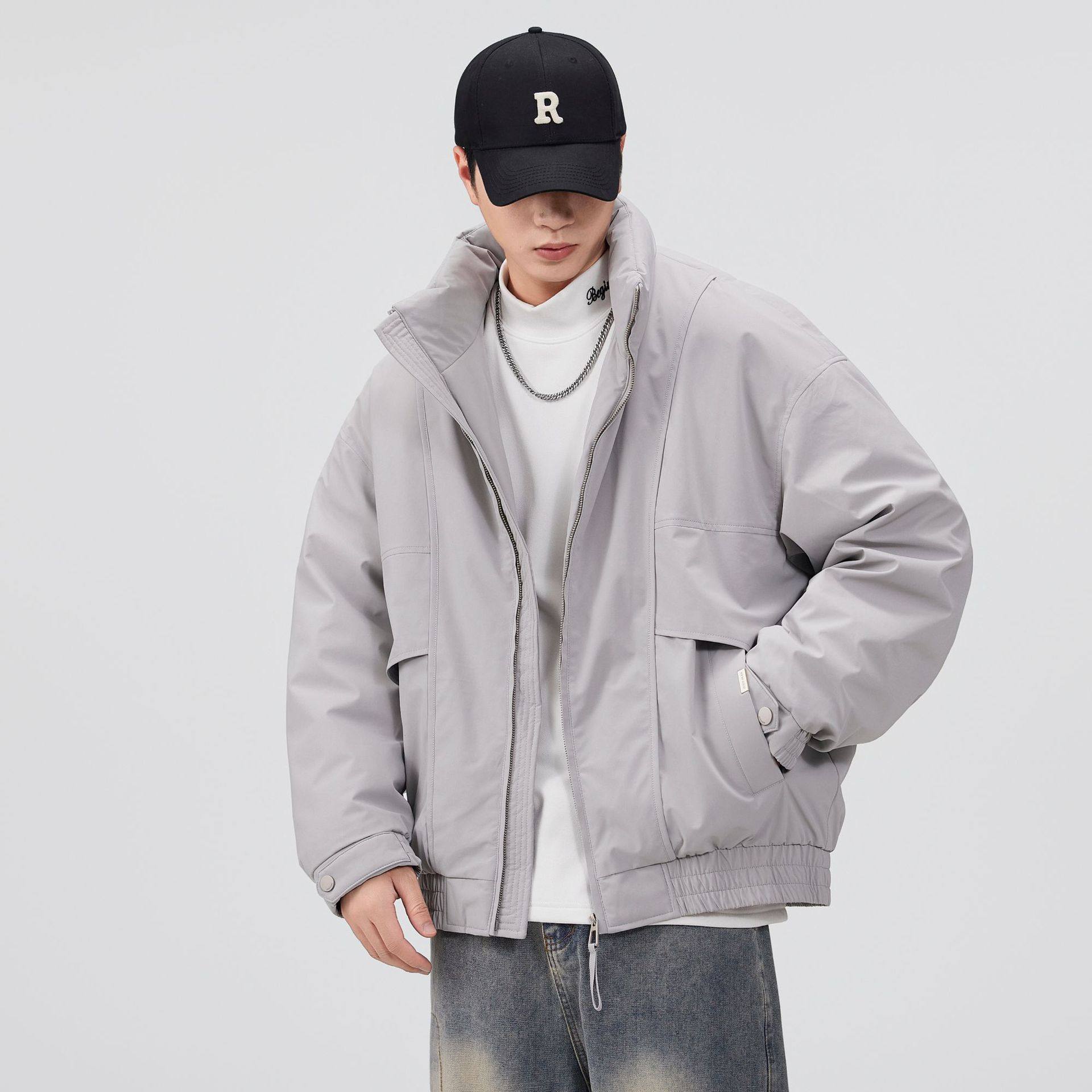 男士立领90白鸭绒羽绒服