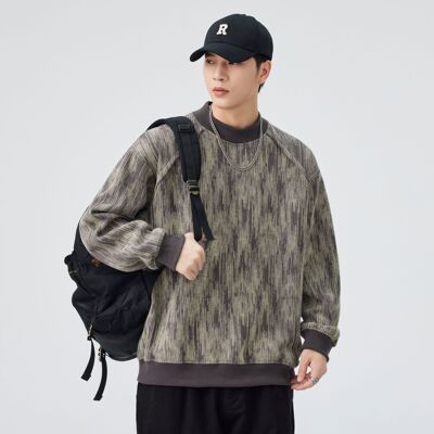 废土风撞色针织男卫衣外套