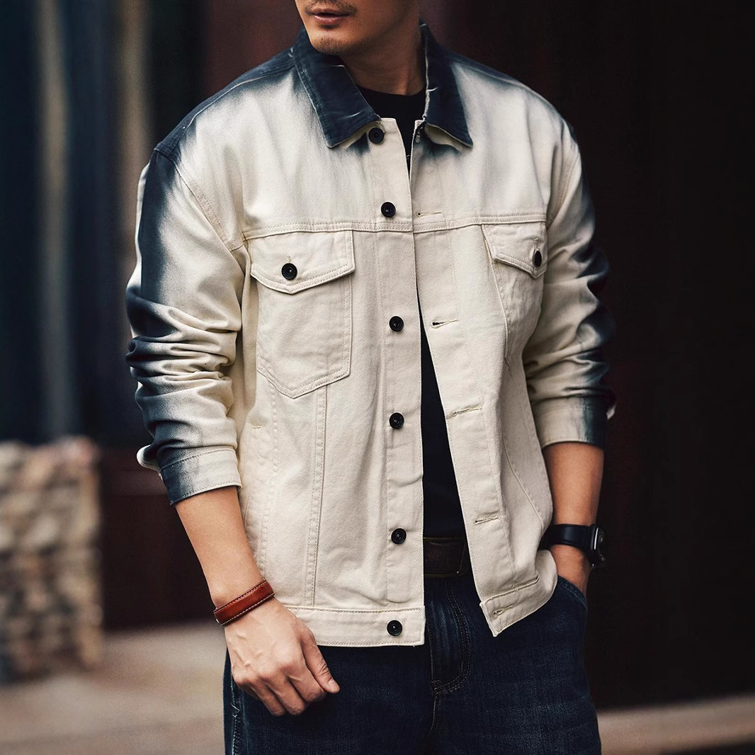 格蓝鹿美式扎染牛仔外套