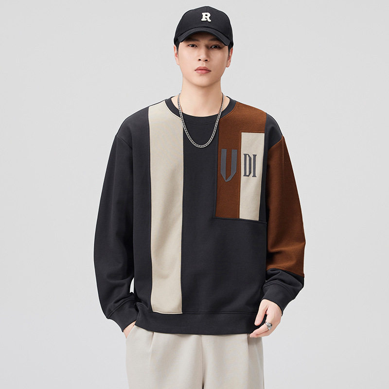 日系复古撞色拼接男卫衣
