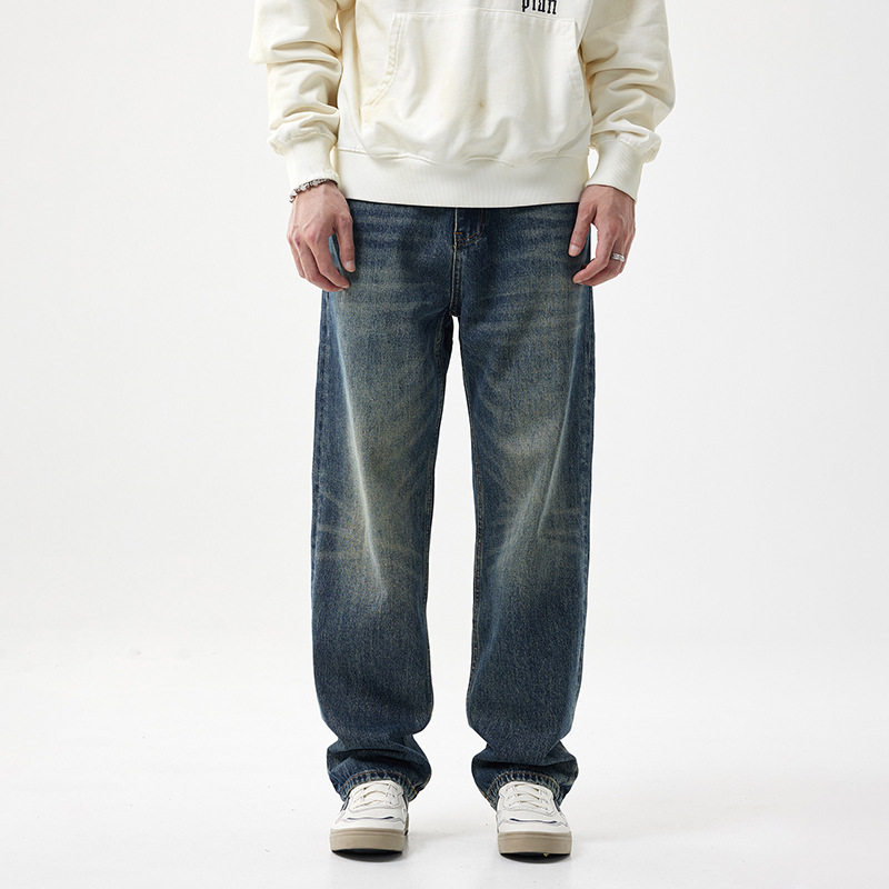 美式复古宽松直筒牛仔裤男