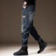 复古拼接牛仔裤 裤 男秋冬重磅宽松大码 工装 子男 束脚哈伦裤 高端美式