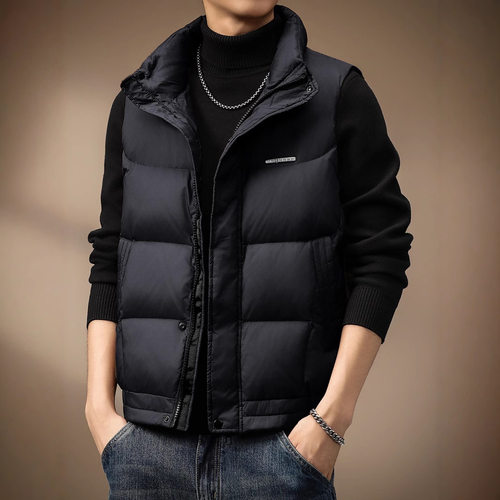 高端美式复古轻薄羽绒马甲男