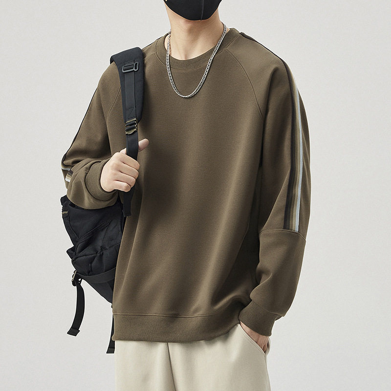 撞色条纹圆领男士潮牌卫衣