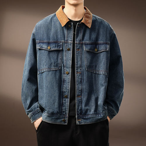 高端美式复古牛仔外套男