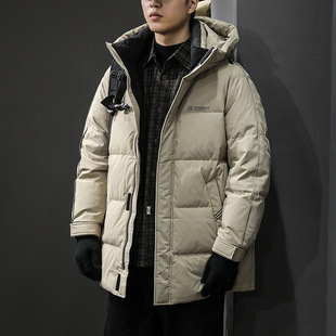 冬季潮牌防寒保暖轻薄鹅绒羽绒服男宽松大码中长款连帽面包服外套