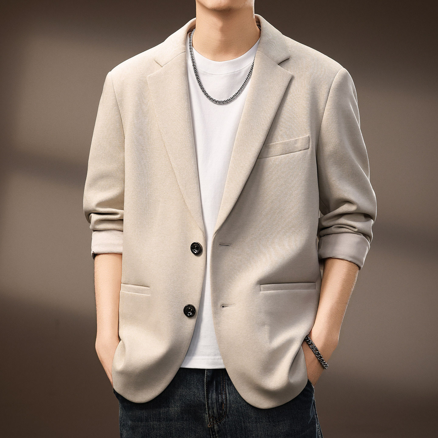 高级感老钱风轻熟西服男士休闲时尚宽松韩版垂感商务帅气西装外套,男装,休闲西服,淘宝优惠券,粉丝福利购,淘宝优惠卷