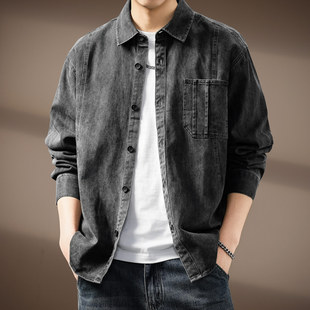 秋季 高端美式 男长袖 衬衫 潮牌宽松休闲衬衣外套男 复古水洗工装