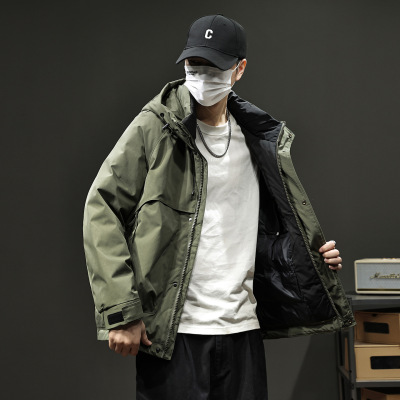 工装风连帽羽绒服男秋冬加厚