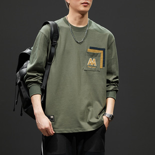 春秋宝蓝色圆领重磅卫衣男大码新款宽松大码纯棉长袖T恤无帽上衣