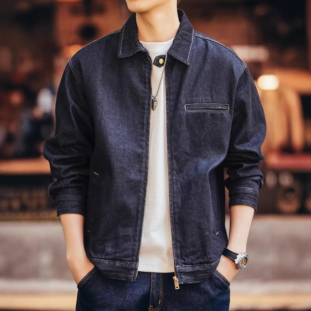 格蓝鹿美式复古牛仔外套男
