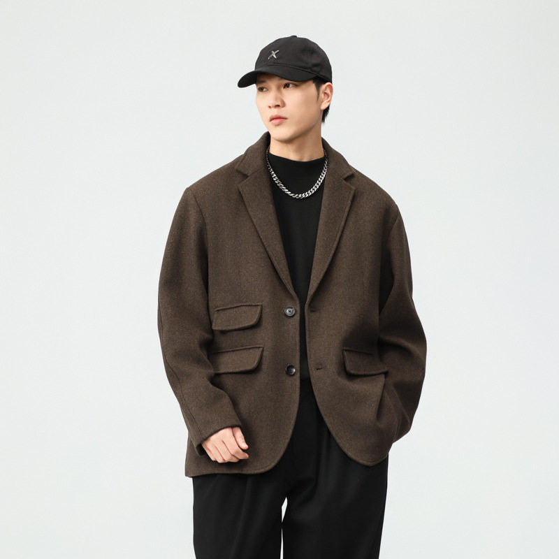 美拉德羊毛呢西装外套男冬