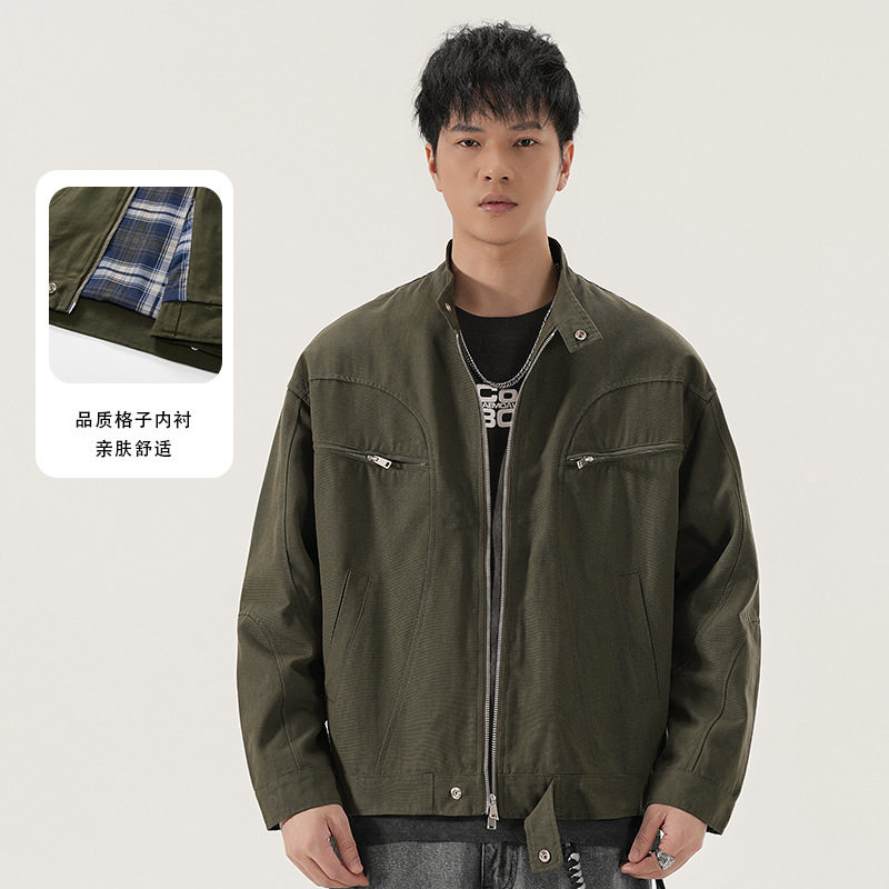 哈灵顿夹克男格子内衬潮流外套