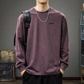 T恤男圆领休闲刺绣卫衣宽松内搭打底体恤 竹节棉长袖 2025秋季 美式