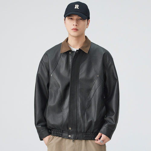 机车皮衣男女同款美式翻领夹克
