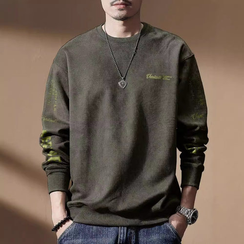 高端重磅380g麂皮绒圆领卫衣男秋季新款潮牌宽松大码美式长袖男装