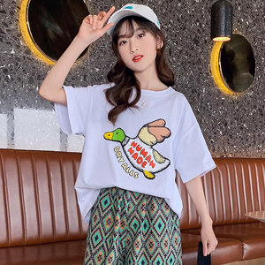 女童洋气夏装宽松印花短袖T恤2022新款中大童女孩韩版时髦上衣9岁