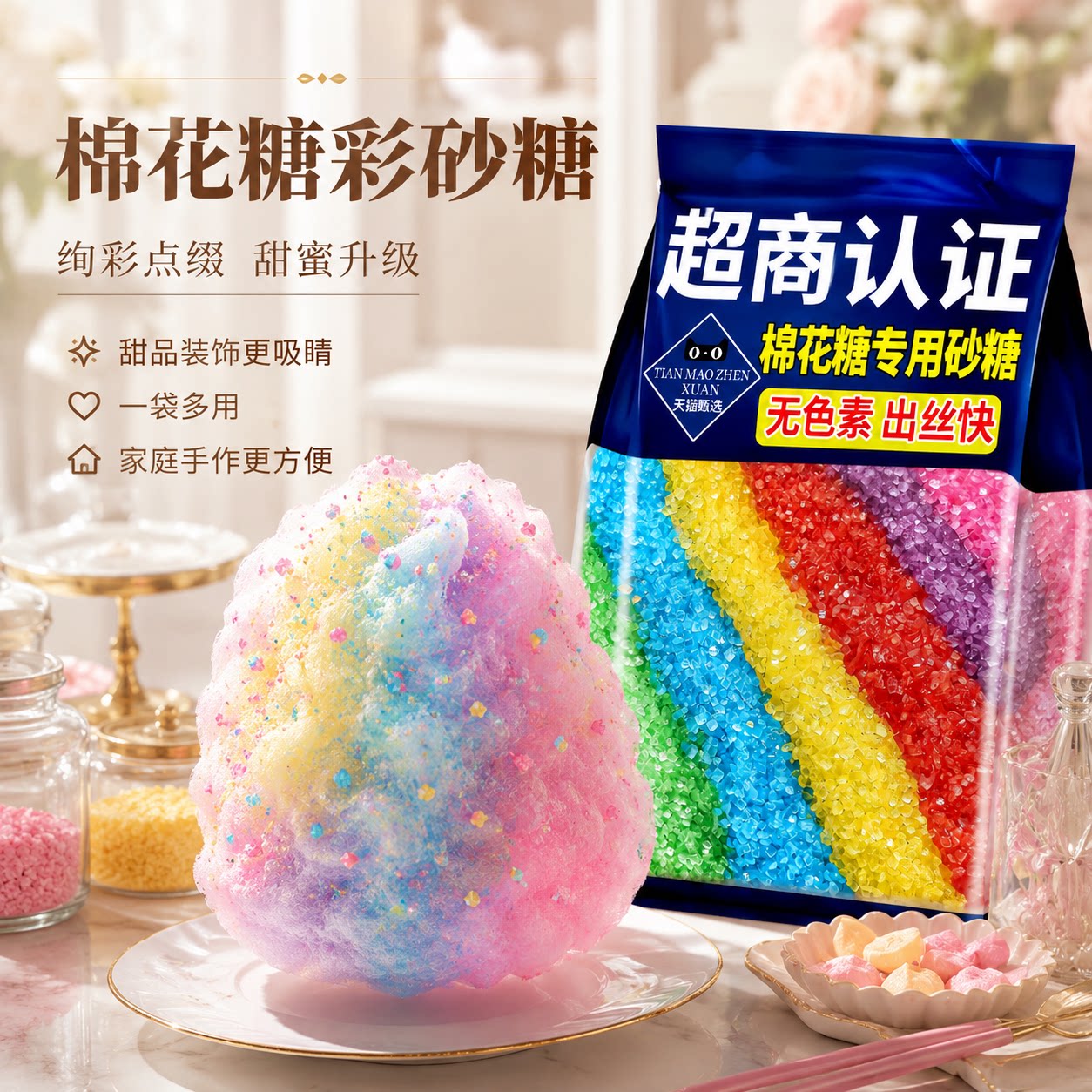 棉花糖专用无色素彩色砂糖