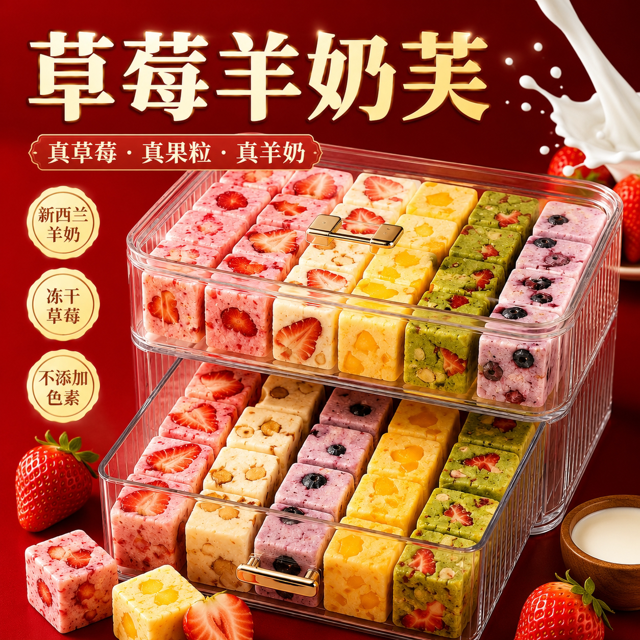 网红草莓蓝莓羊奶芙雪花酥小包装