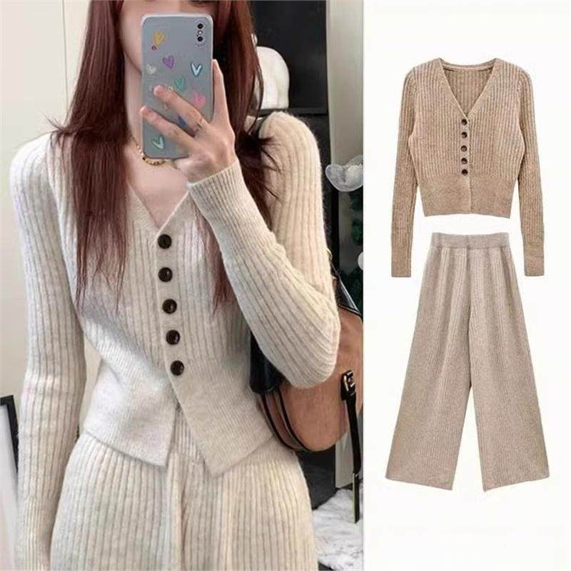 深冬搭配减龄穿搭一整套秋冬季女装小香风毛衣针织阔腿裤两件套装