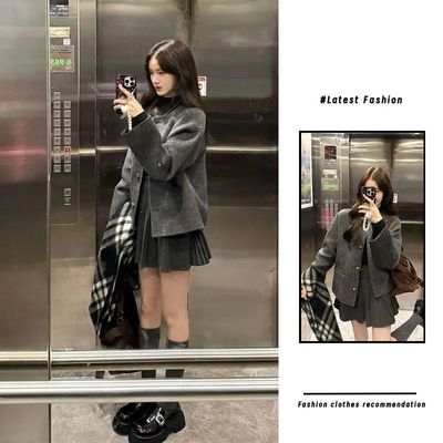 独特超好看深冬灰色呢子大衣女入冬季2025新款毛呢外套加厚短款