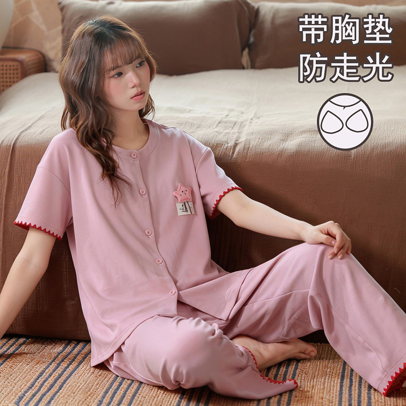 夏季女士纯棉薄款短袖家居服套装