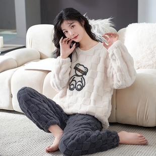 高个子加长版大码宽松冬季珊瑚绒睡衣女士长袖长裤家居服170-180