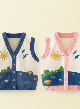 宝宝马甲女童针织背心春秋外穿儿童毛衣开衫马夹男童婴儿坎肩纯棉