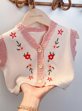 儿童马甲女童宝宝婴儿新生儿开衫婴幼儿针织毛线春秋纯棉背心马夹