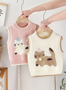 女宝宝毛衣背心儿童针织衫马甲马夹小童坎肩婴儿套头薄毛线衣春秋