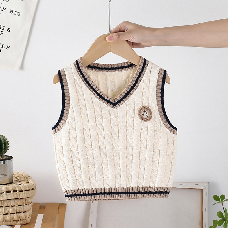 男童马甲2023秋装儿童针织背心婴儿宝宝纯棉毛衣学院风童装潮v领