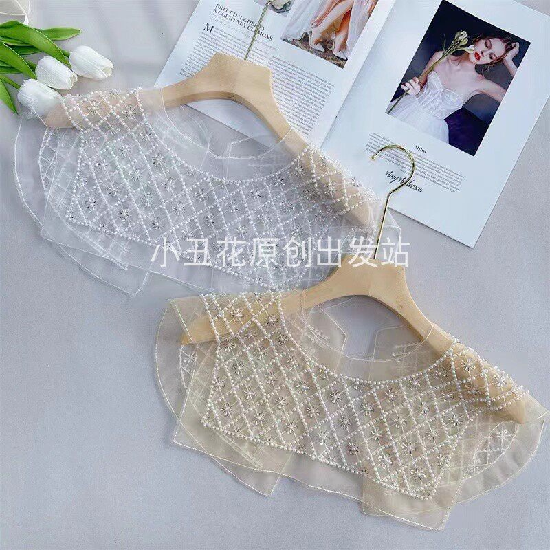 珠绣领花 童装女装披肩领 网纱透视珠片绣前后领DIY礼服舞台装