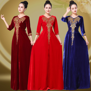 新款合唱团演出服气质晚礼服女长裙中老年学生红歌指挥歌咏比赛服
