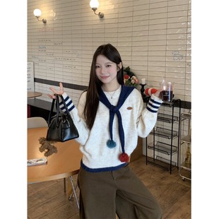 2025新款设计感条纹内搭针织毛衣女秋冬韩系慵懒风宽松短款上衣